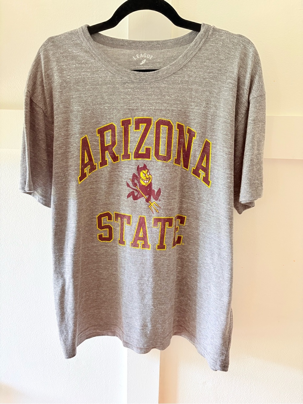 League Arizona State Gray Tee with Maroon and Gold Print XL